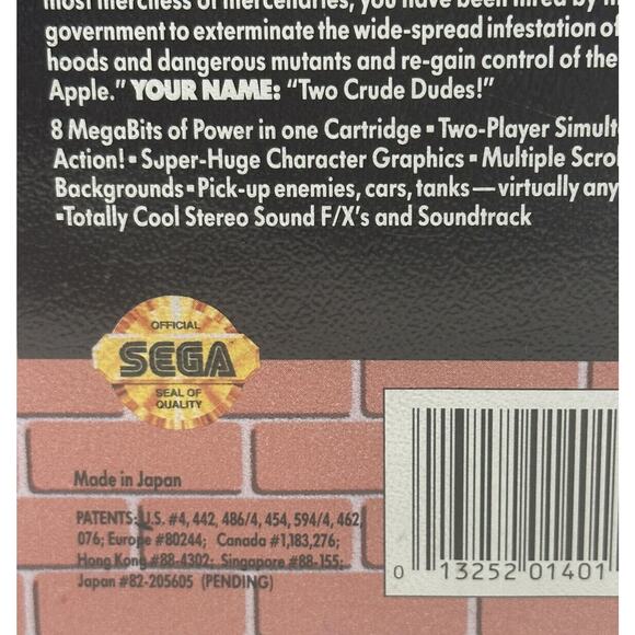 Two Crude Dudes Sega Genesis 1992 Game Box No Manual - Picture 7 of 9
